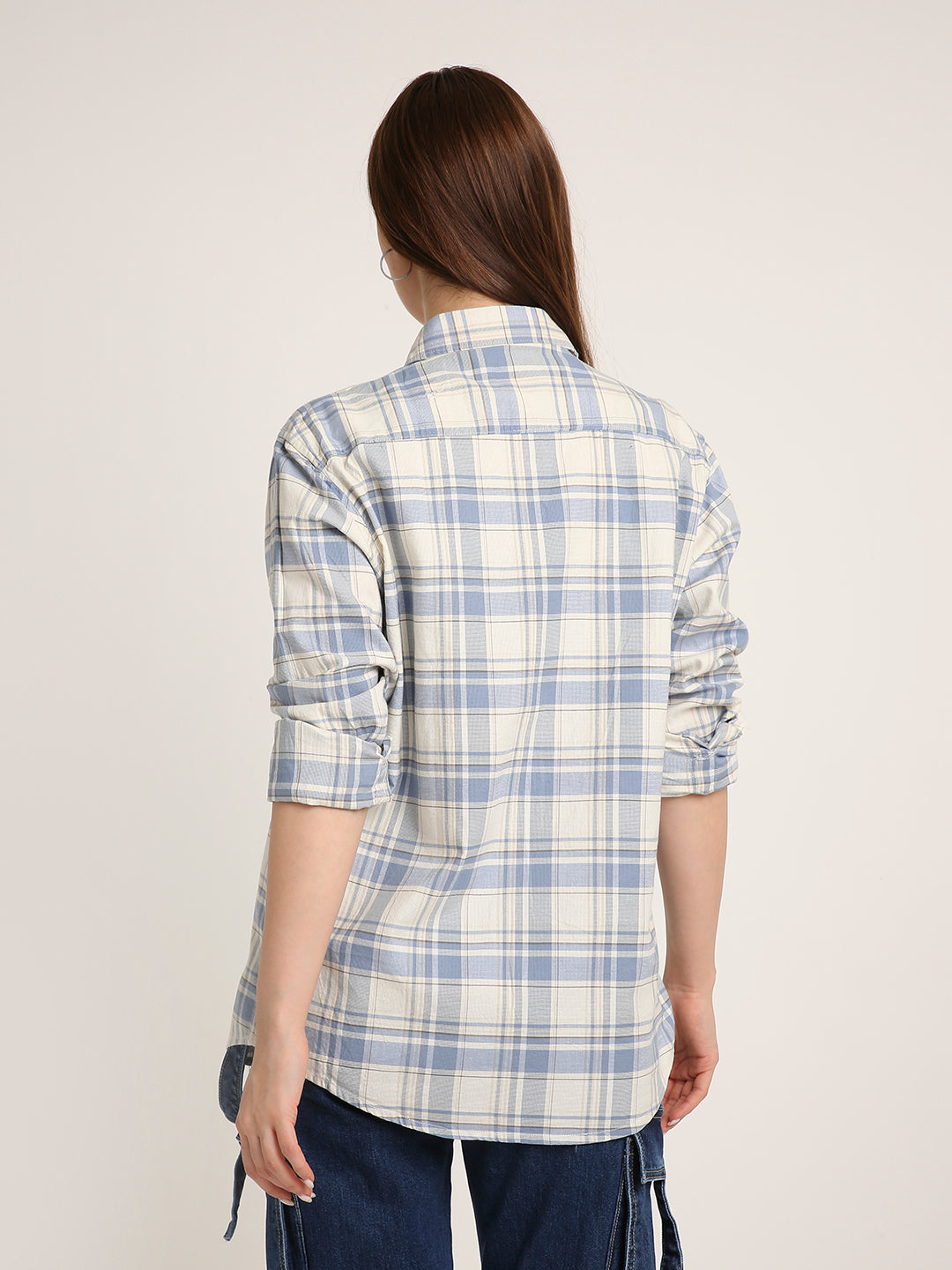 Blue Checked Cotton Relaxed Fit Casual Shirt
