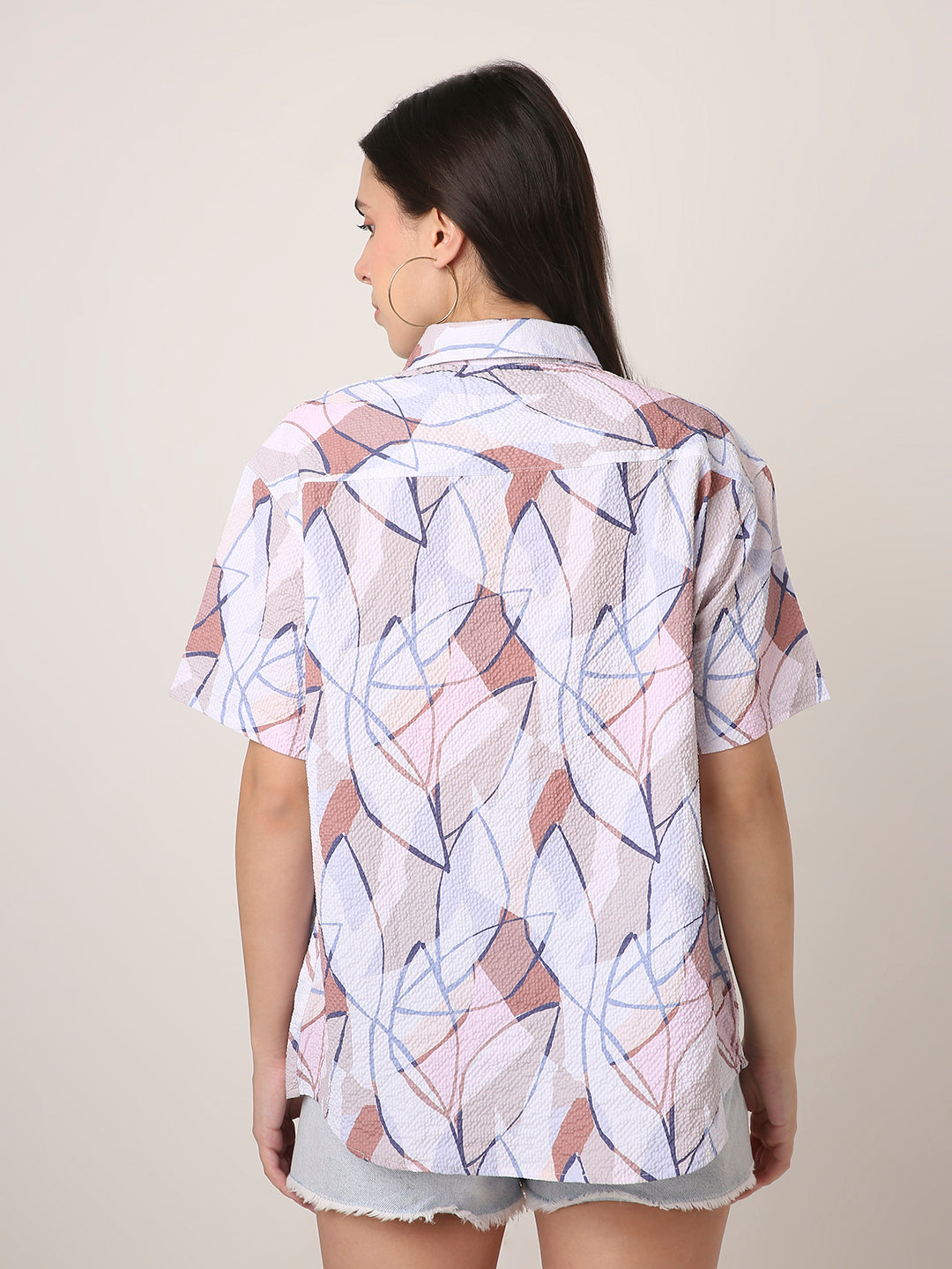 Pastel Abstract Geometric Print Oversized Shirt