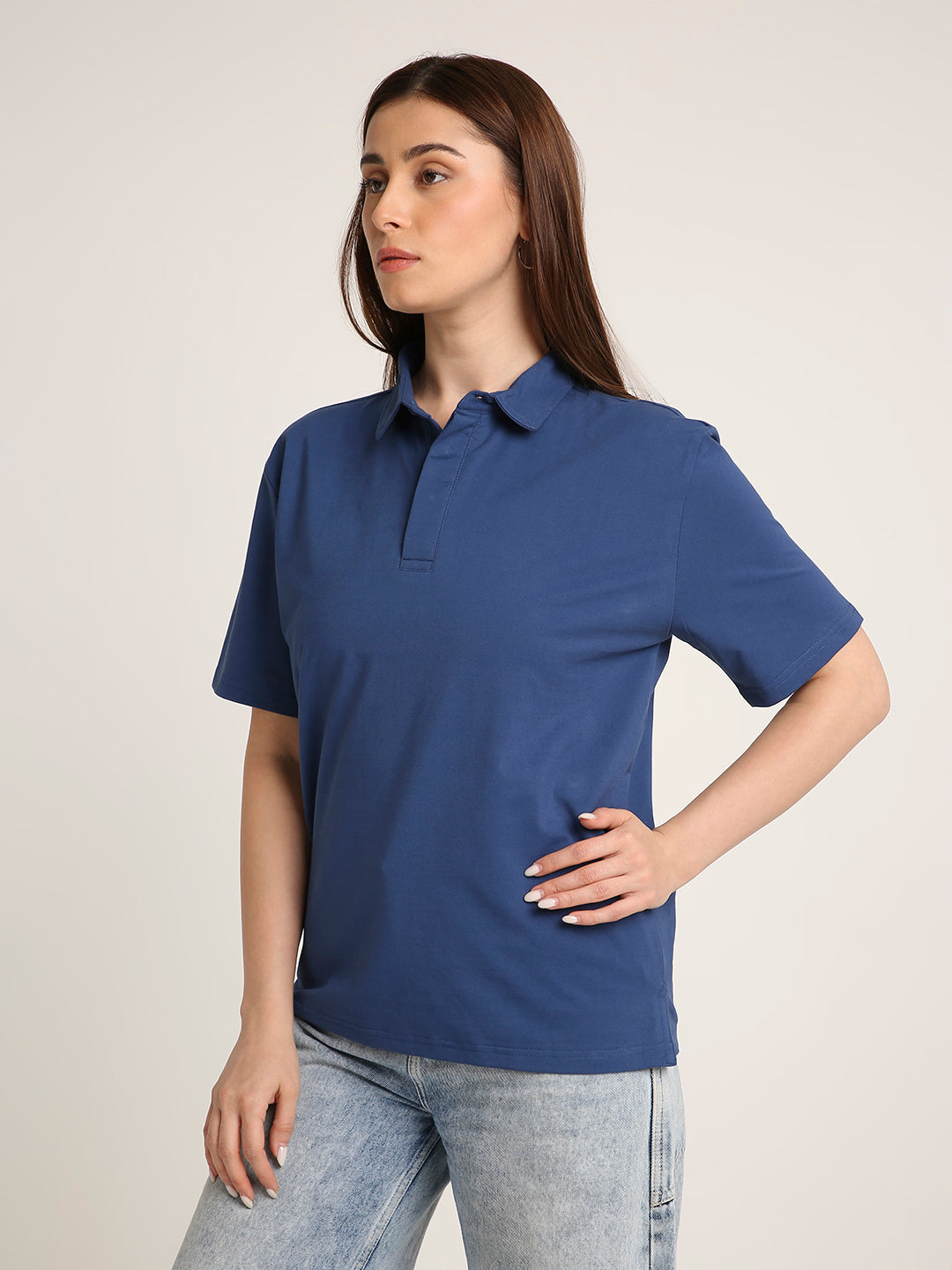 Solid Denim Blue Polo T-Shirt