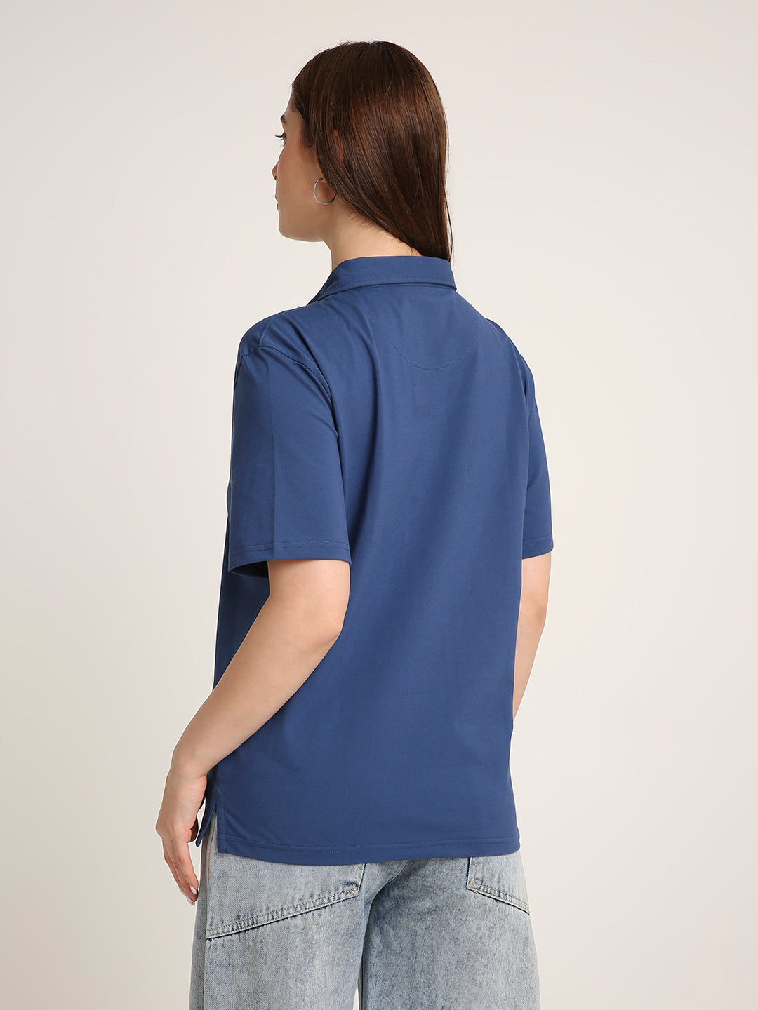 Solid Denim Blue Polo T-Shirt