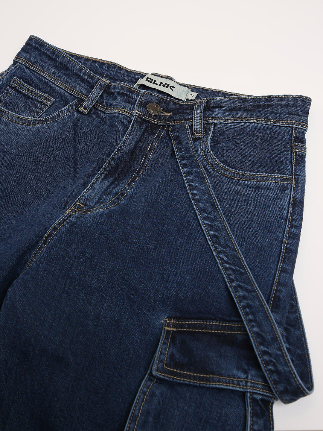Dark Blue Straight Fit Cargo Denim