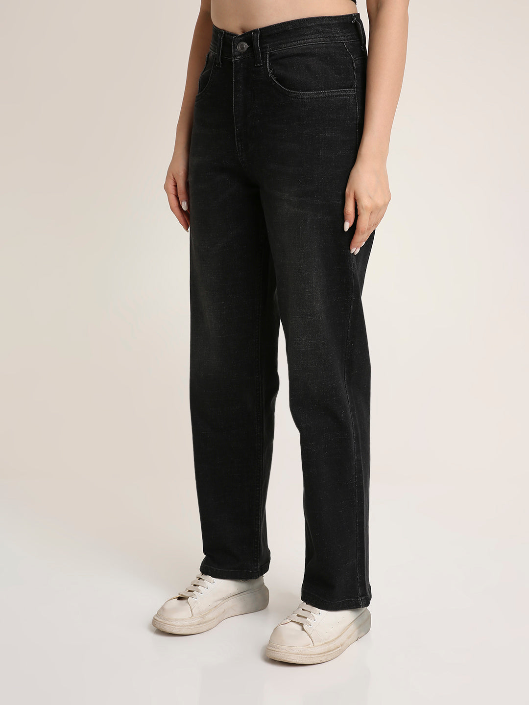 Black High-Rise Straight Fit Jeans