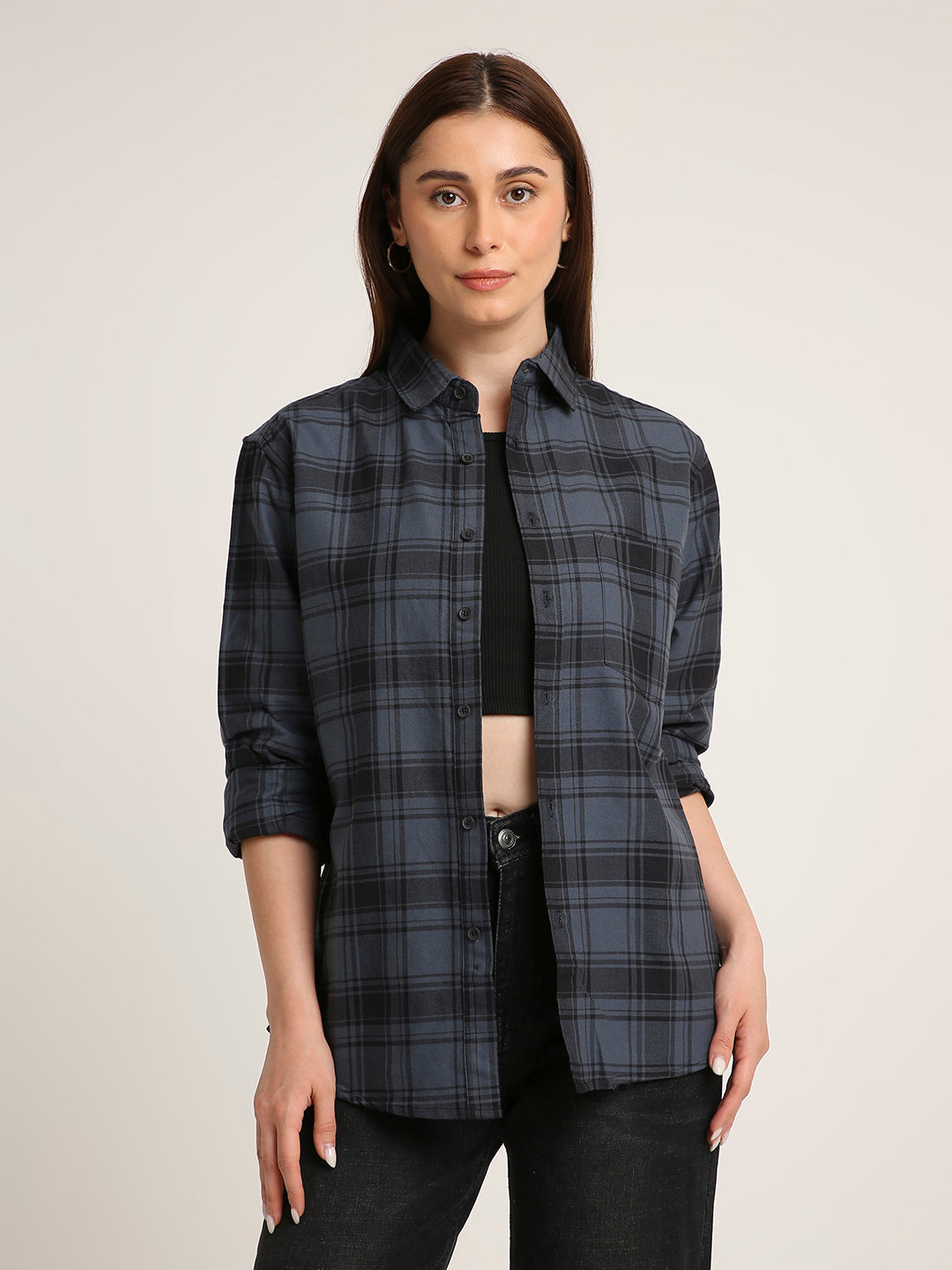 Blue Oxford Checked Oversized Shirt