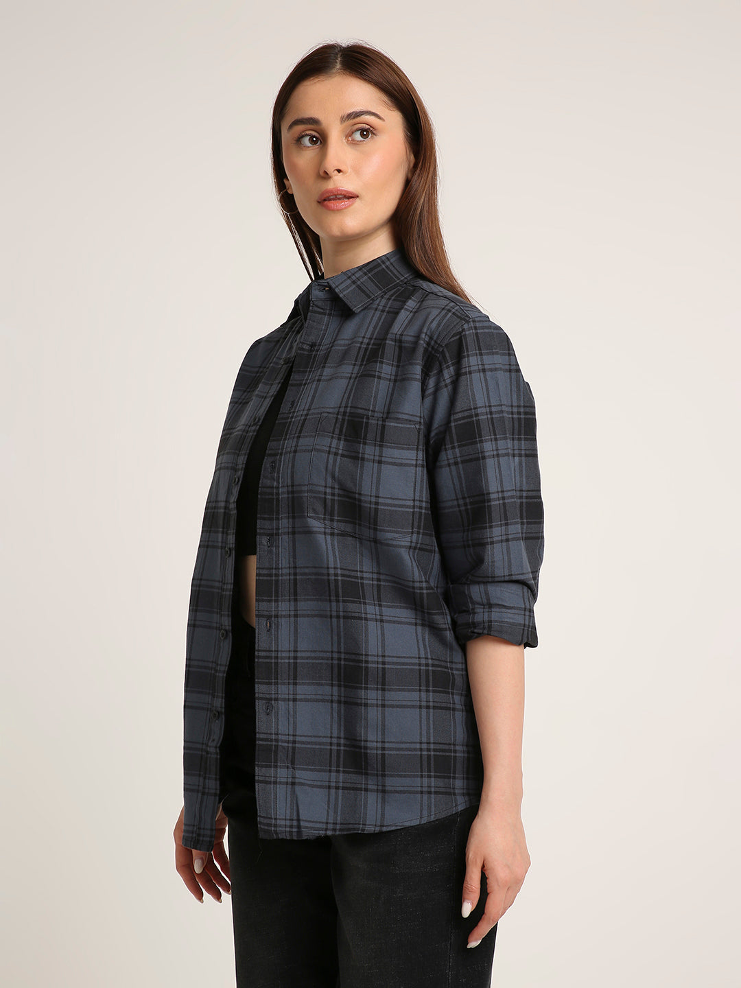 Blue Oxford Checked Oversized Shirt