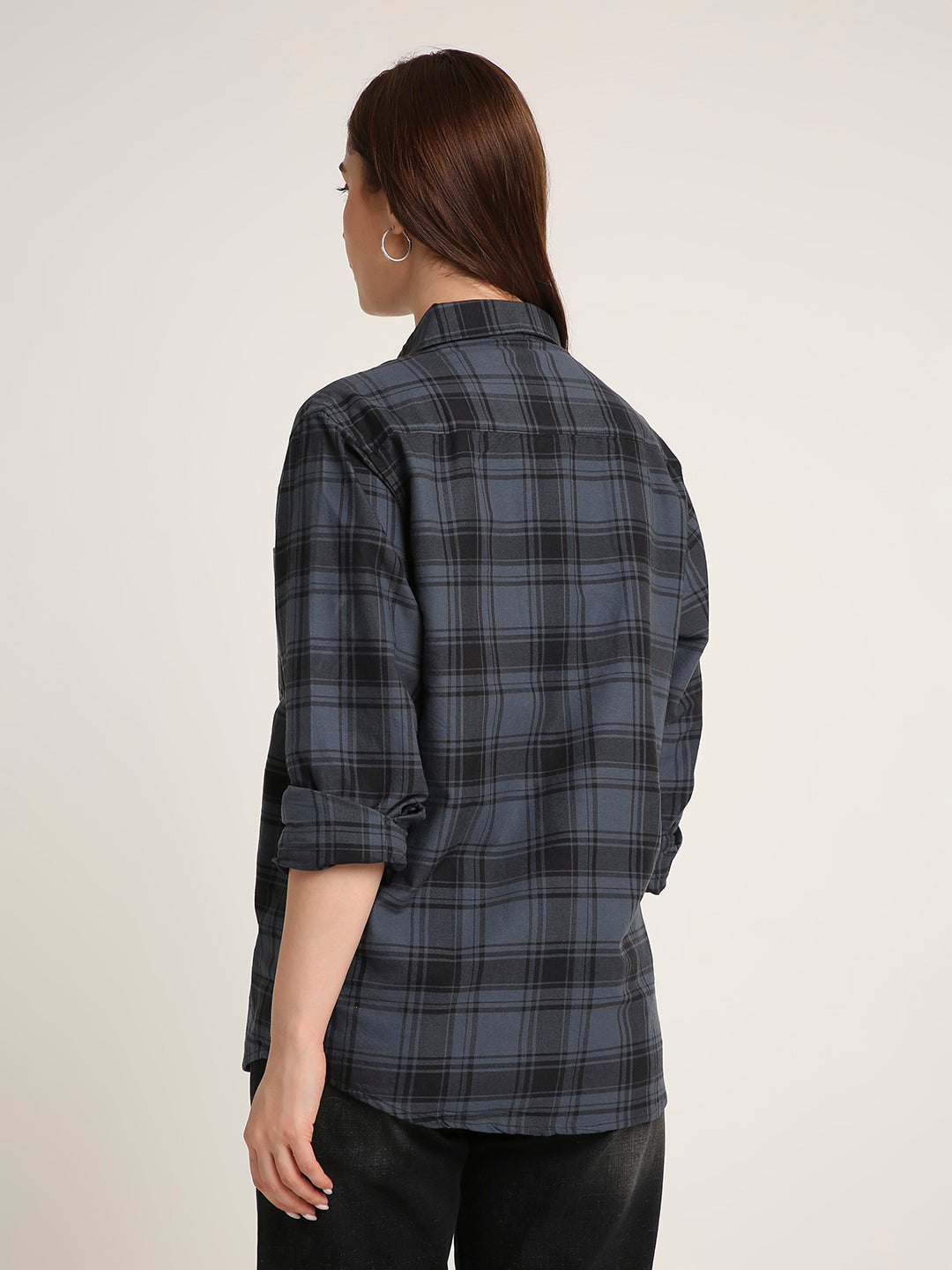 Blue Oxford Checked Oversized Shirt