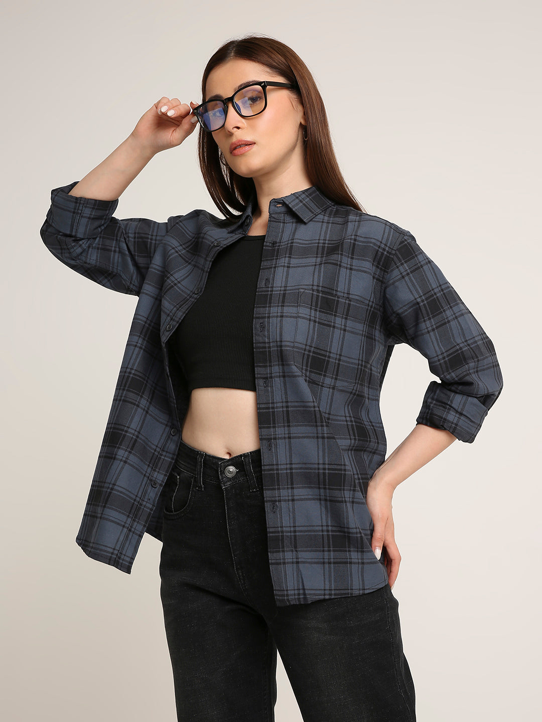Blue Oxford Checked Oversized Shirt