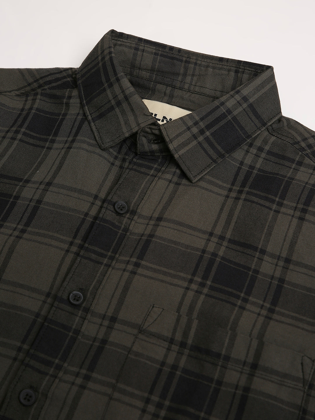 Olive Green Oxford Checked Oversized Shirt