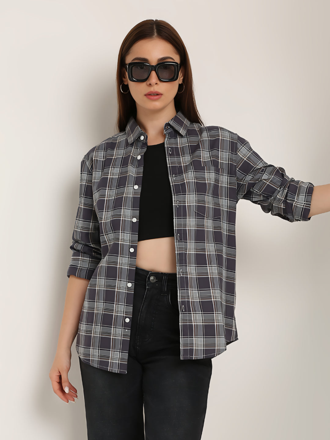 Dark Grey Checked Cotton Textured Shirt