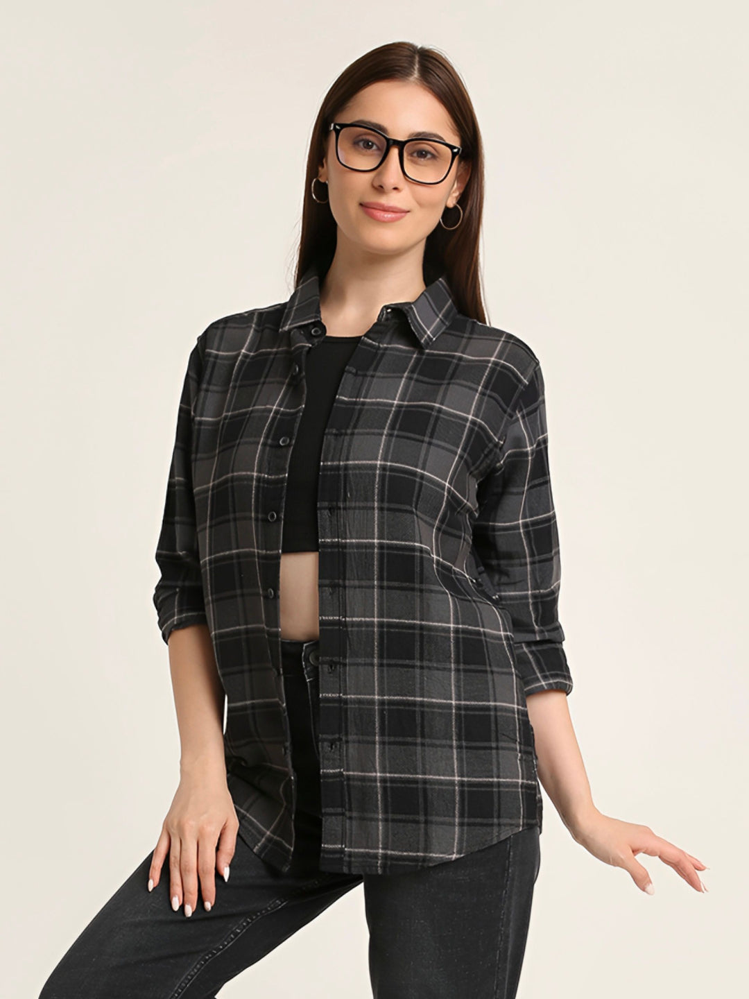 Grey Checked Premium Cotton Structured Shirt