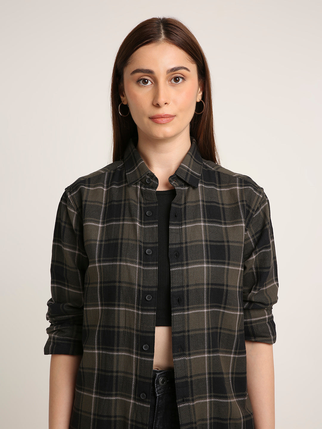 Olive Checked Premium Cotton Structured Shirt