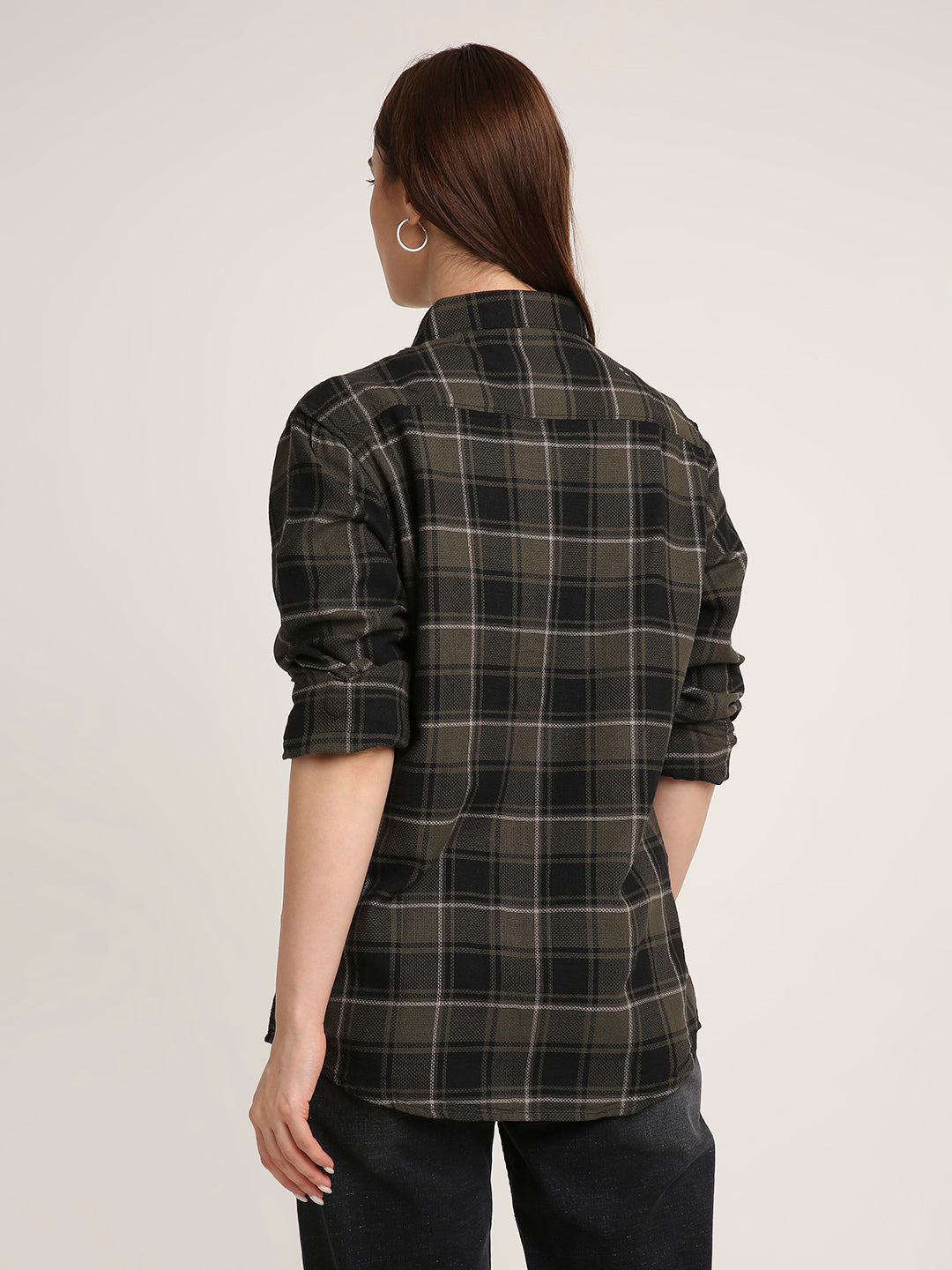 Olive Checked Premium Cotton Structured Shirt