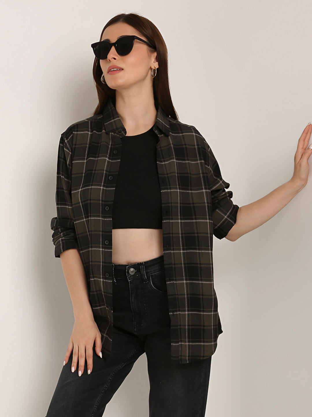 Olive Checked Premium Cotton Structured Shirt