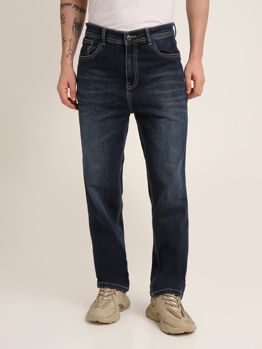 Dark Wash Straight Fit Stretch Denim Jeans