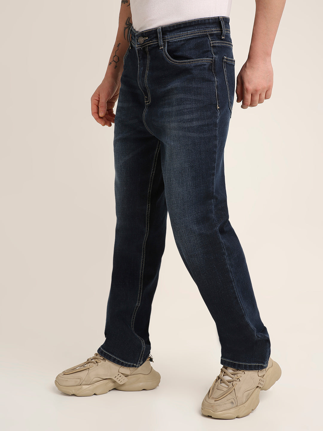 Dark Wash Straight Fit Stretch Denim Jeans