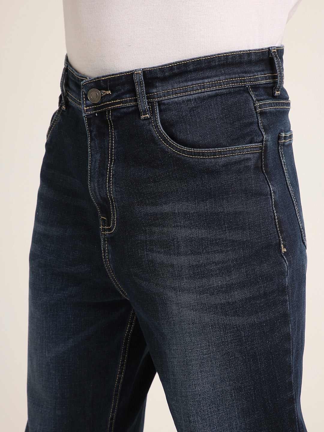 Dark Wash Straight Fit Stretch Denim Jeans