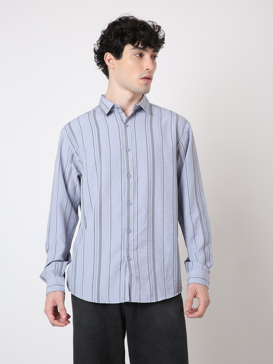 GRAY SLEEK STRIPED CASUAL SHIRT