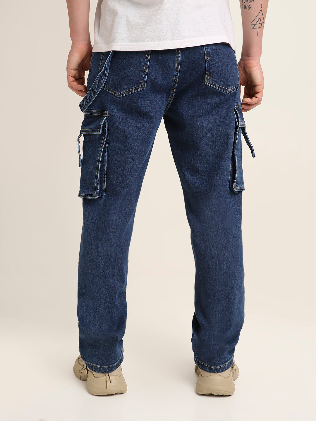 Dark Blue Denim Cargo Jeans with Utility Pockets