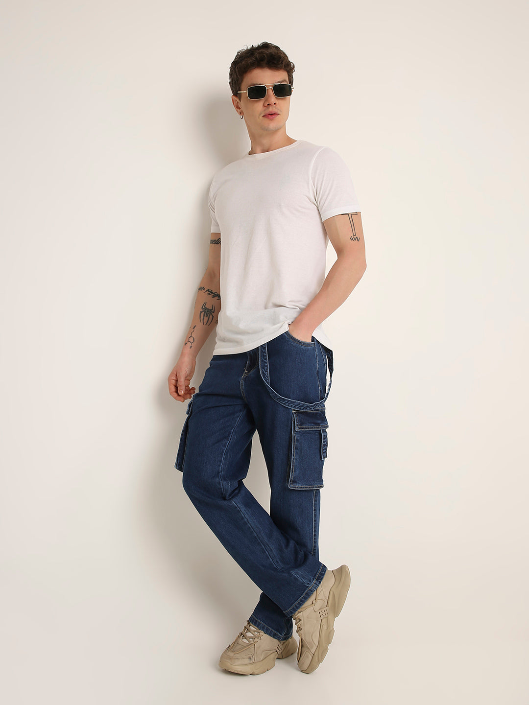 Dark Blue Denim Cargo Jeans with Utility Pockets