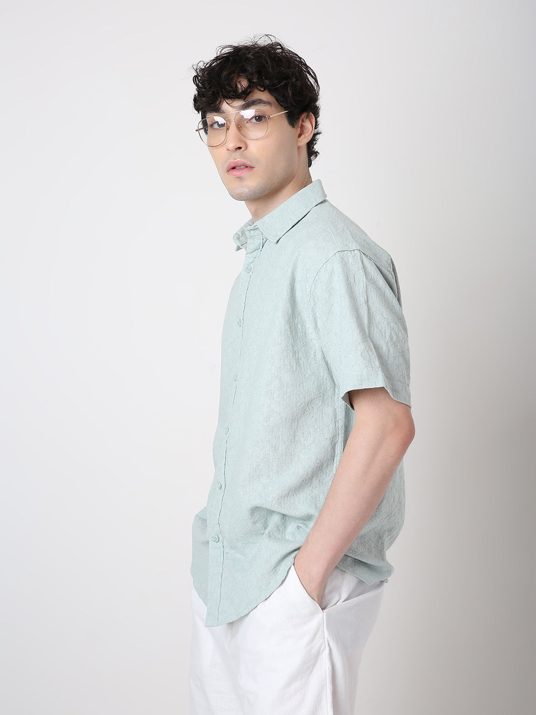 TEXTURED COTTON SHORT SLEEVE SHIRT