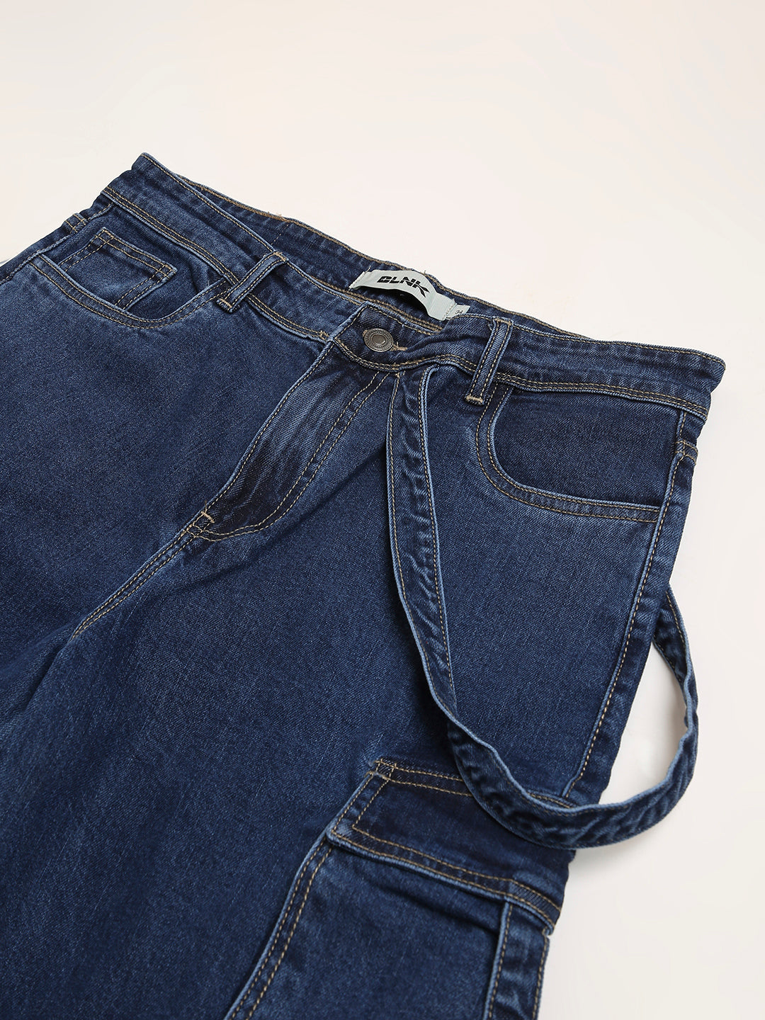 Dark Blue Denim Cargo Jeans with Utility Pockets