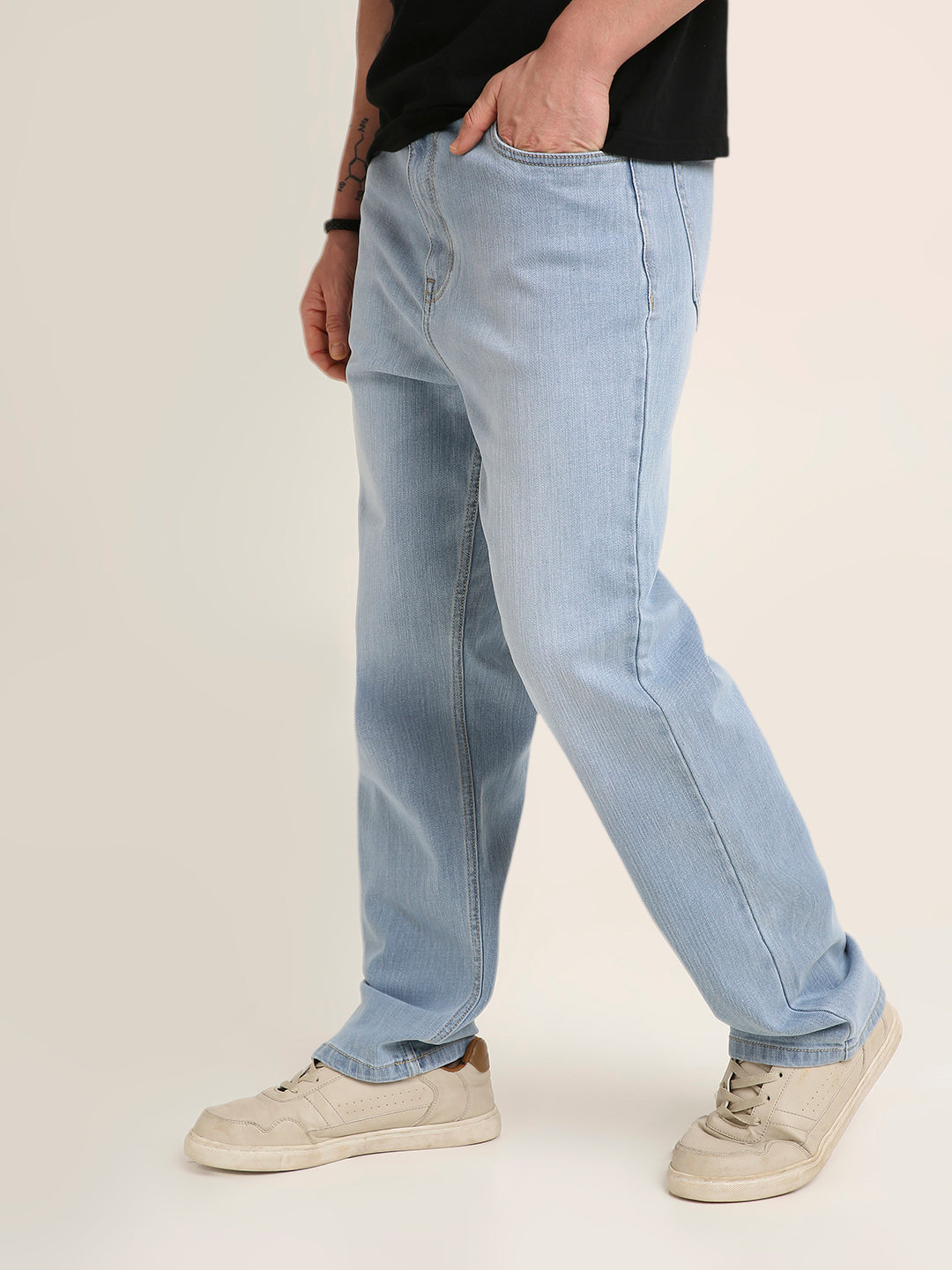 Light Wash Straight Fit Stretch Denim Jeans