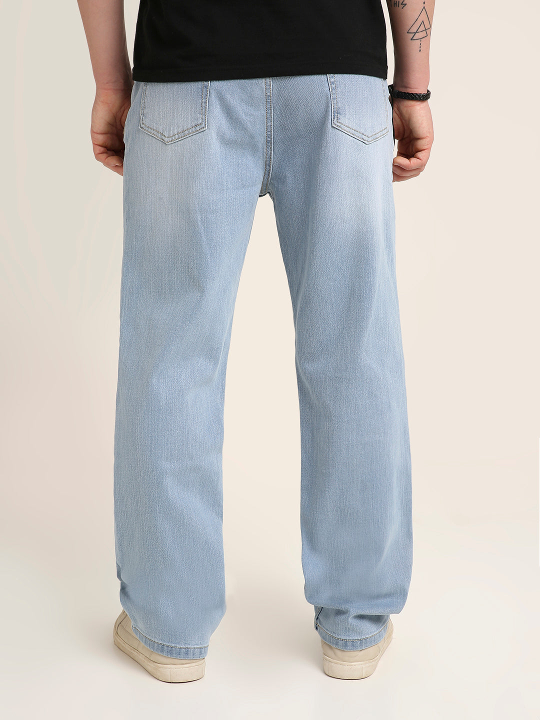 Light Wash Straight Fit Stretch Denim Jeans