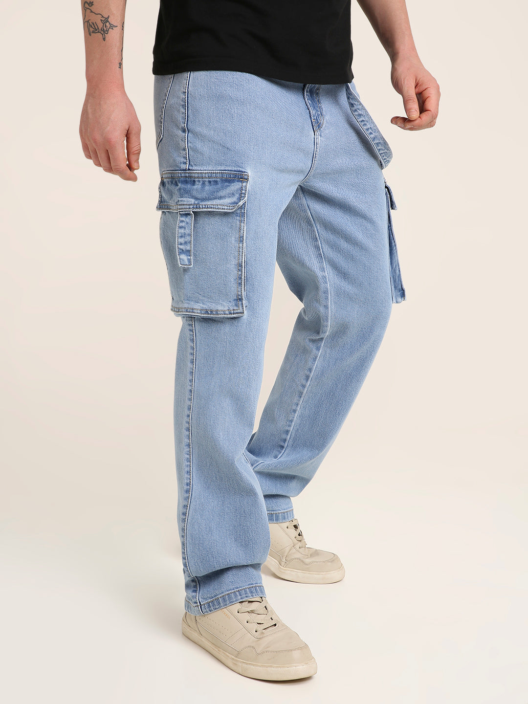 Light Blue Denim Cargo Jeans with Utility Pockets