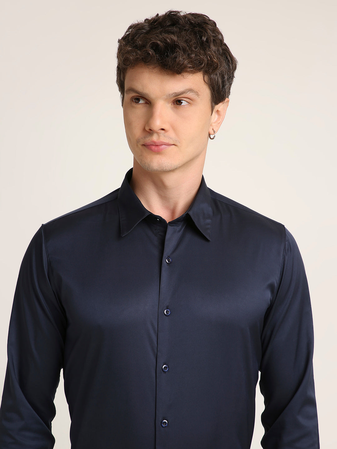 Classic Navy Blue Satin Formal Shirt