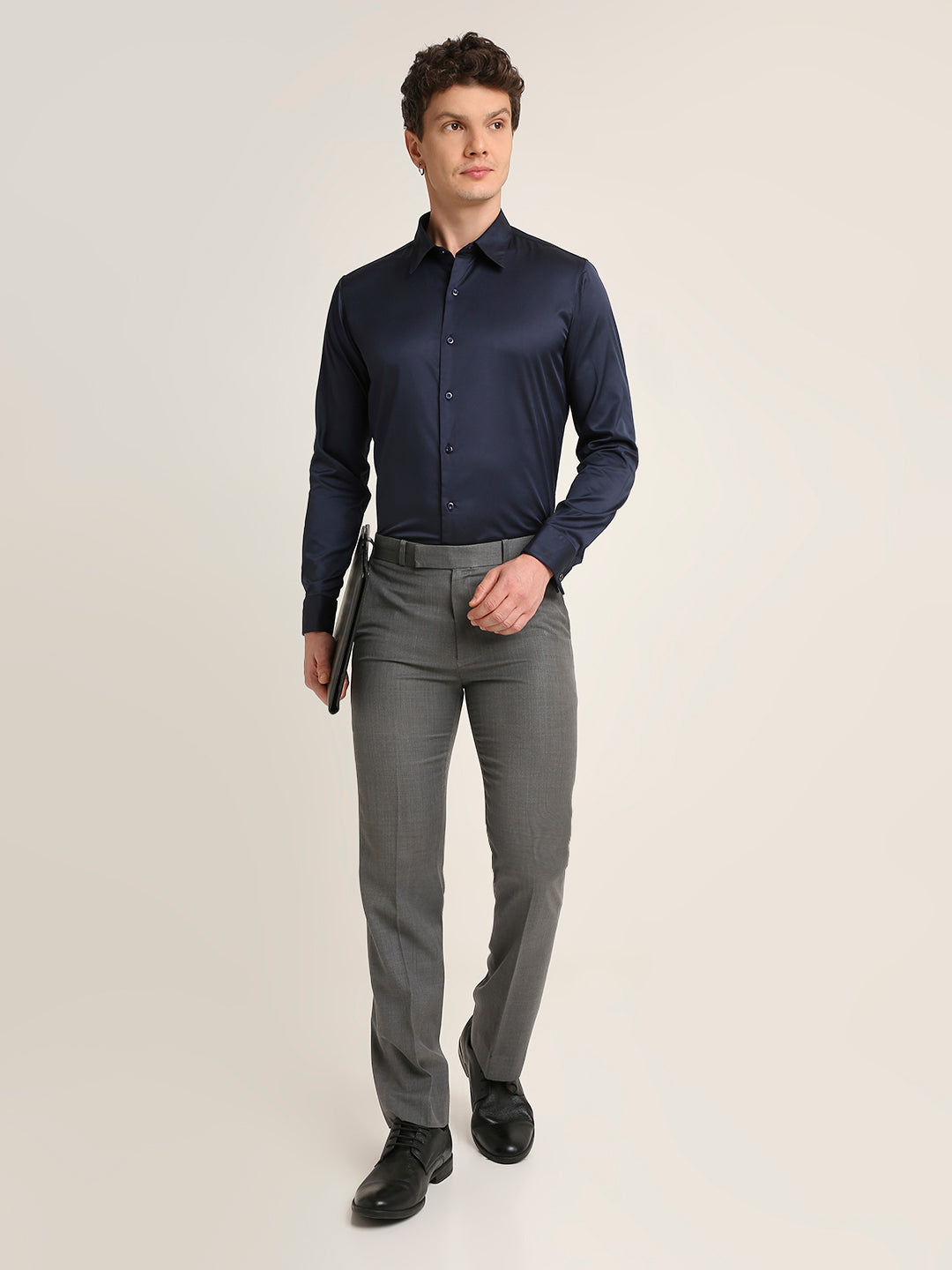Classic Navy Blue Satin Formal Shirt