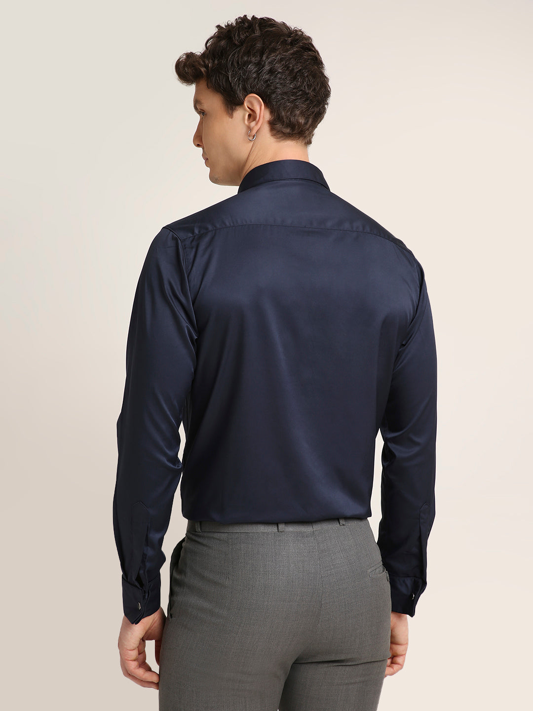 Classic Navy Blue Satin Formal Shirt