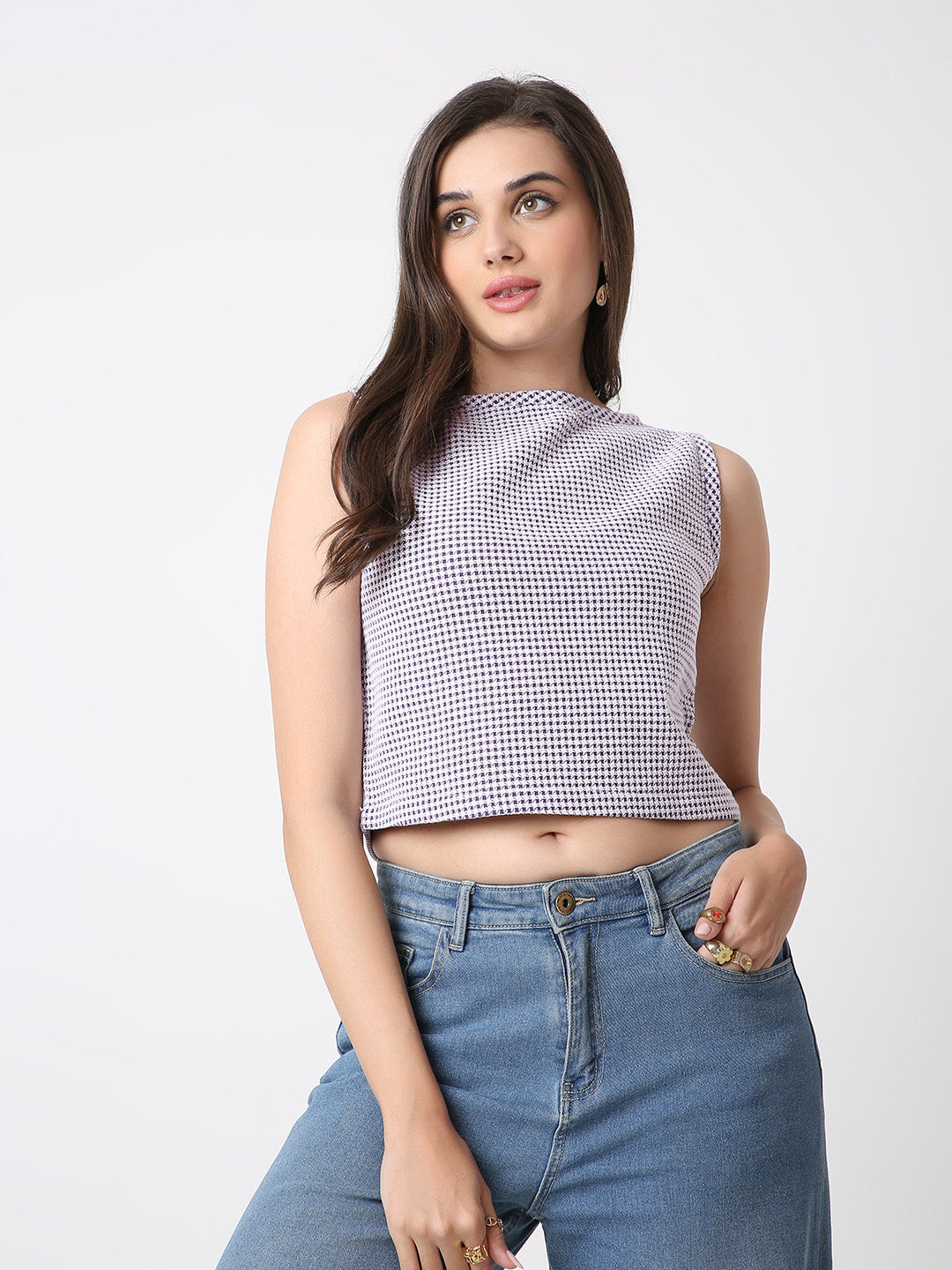 PURPLE HOUNDSTOOTH CROP TOP