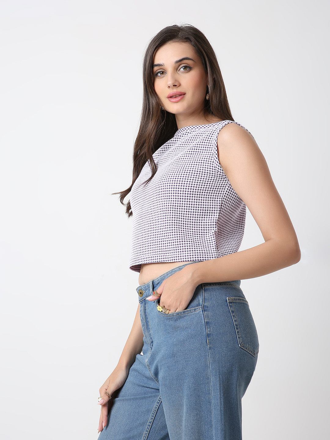 PURPLE HOUNDSTOOTH CROP TOP