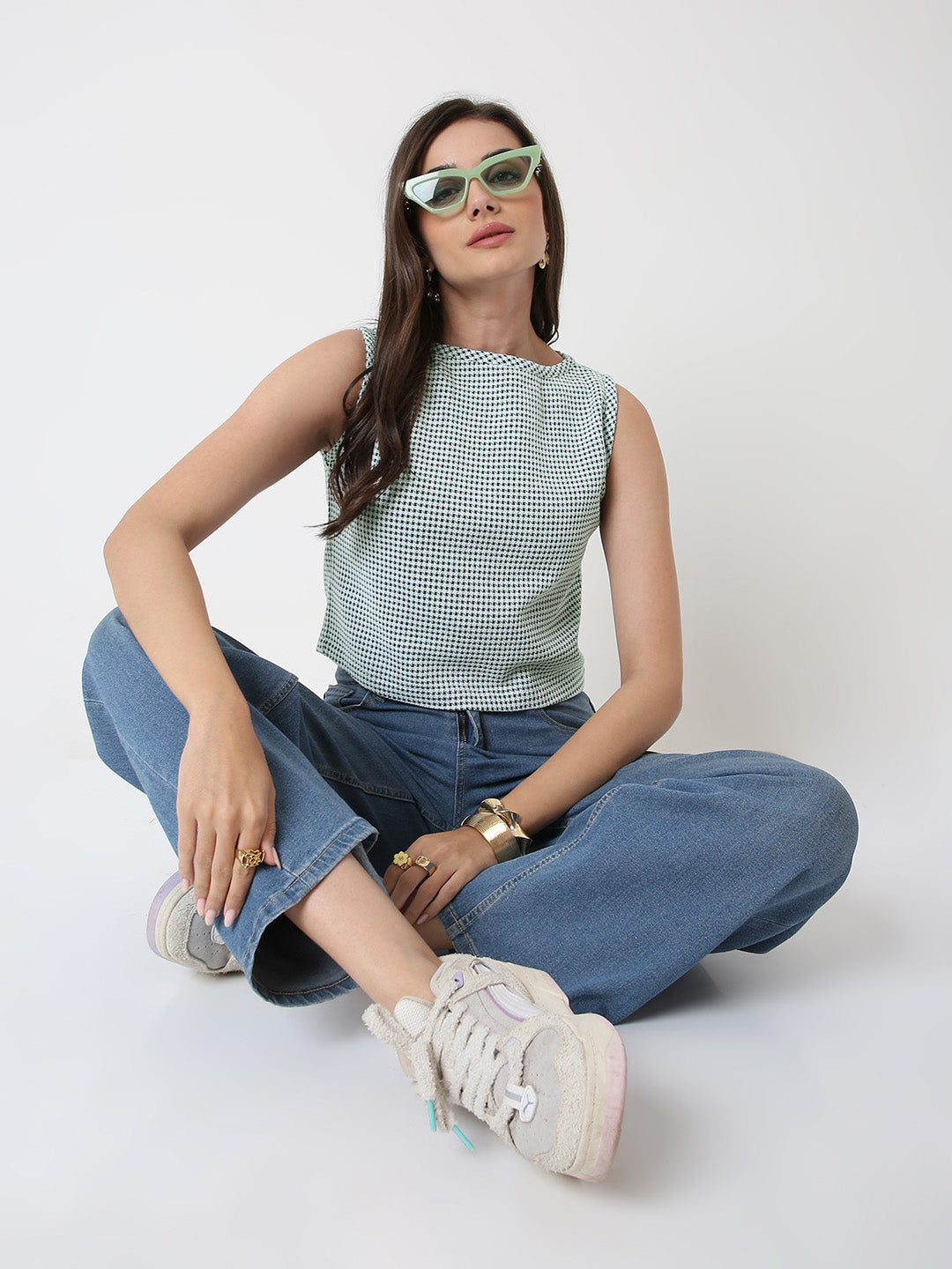 GREEN HOUNDSTOOTH CROP TOP