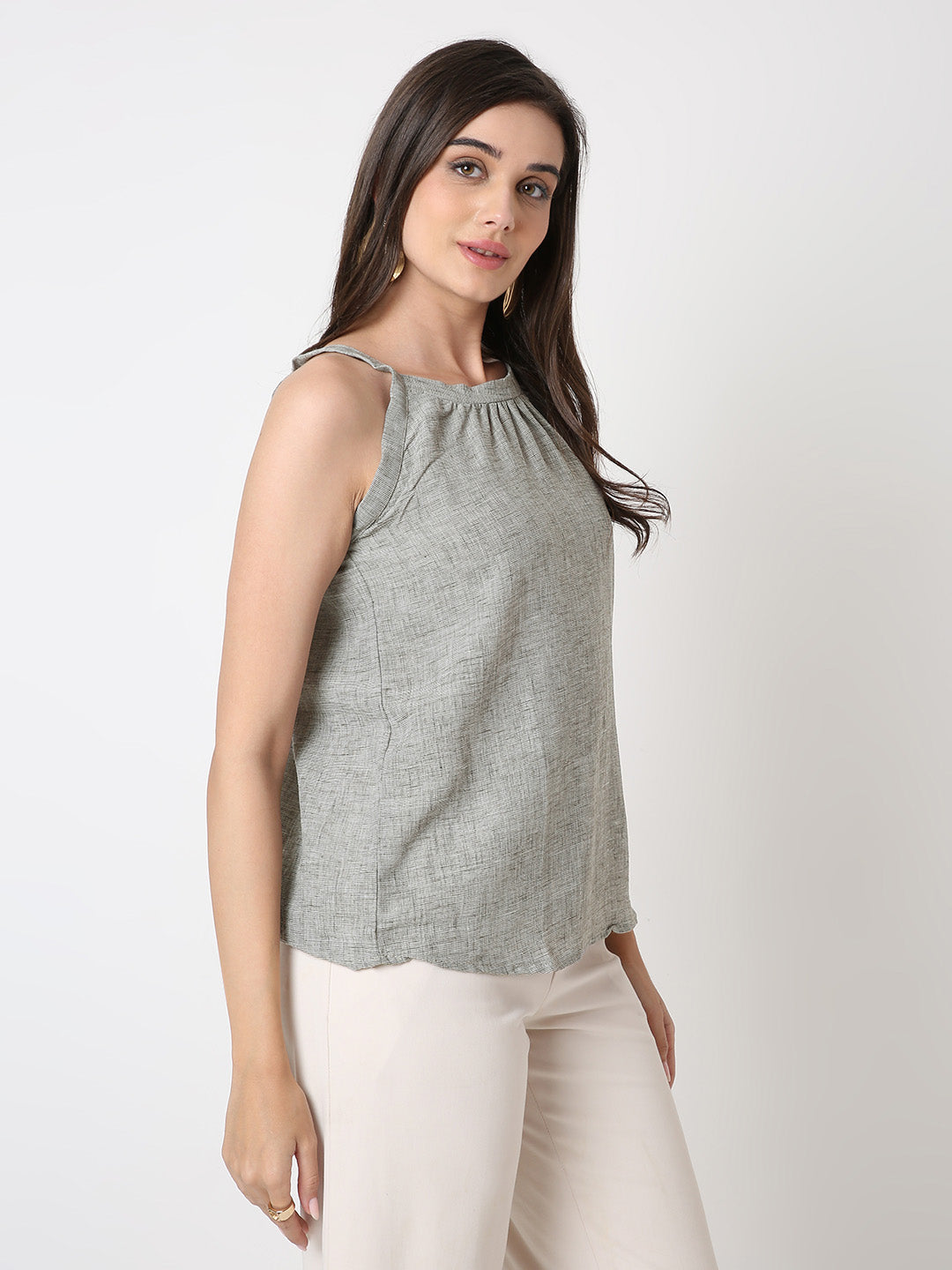 DUSTY BEIGE HALTER NECK TOP