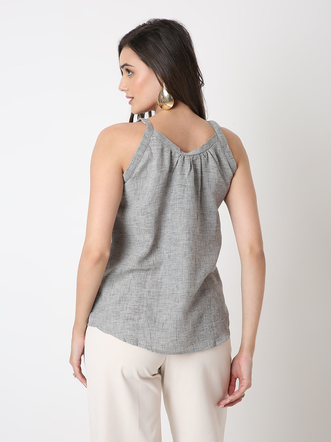 CAUSAL TEXTURED HALTER NECK TOP