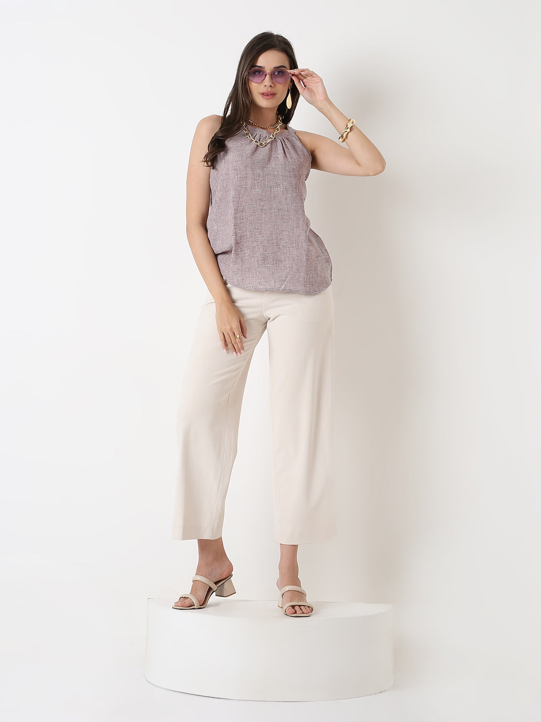 CAUSAL TEXTURED HALTER NECK TOP