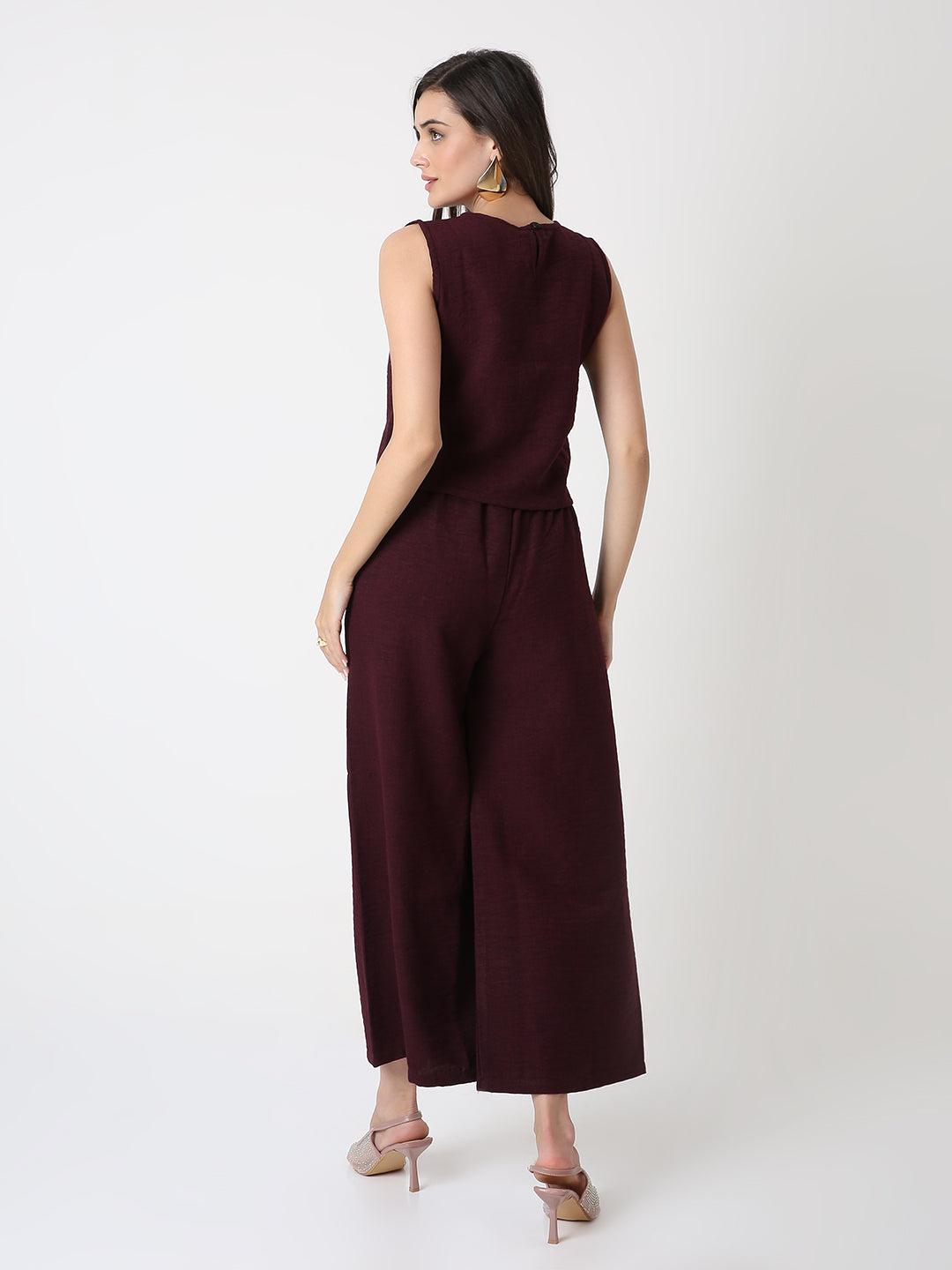 MINIMALIST SLEEVELESS TOP AND  WIDE-LEG PANTS BLUE CO-ORDSET