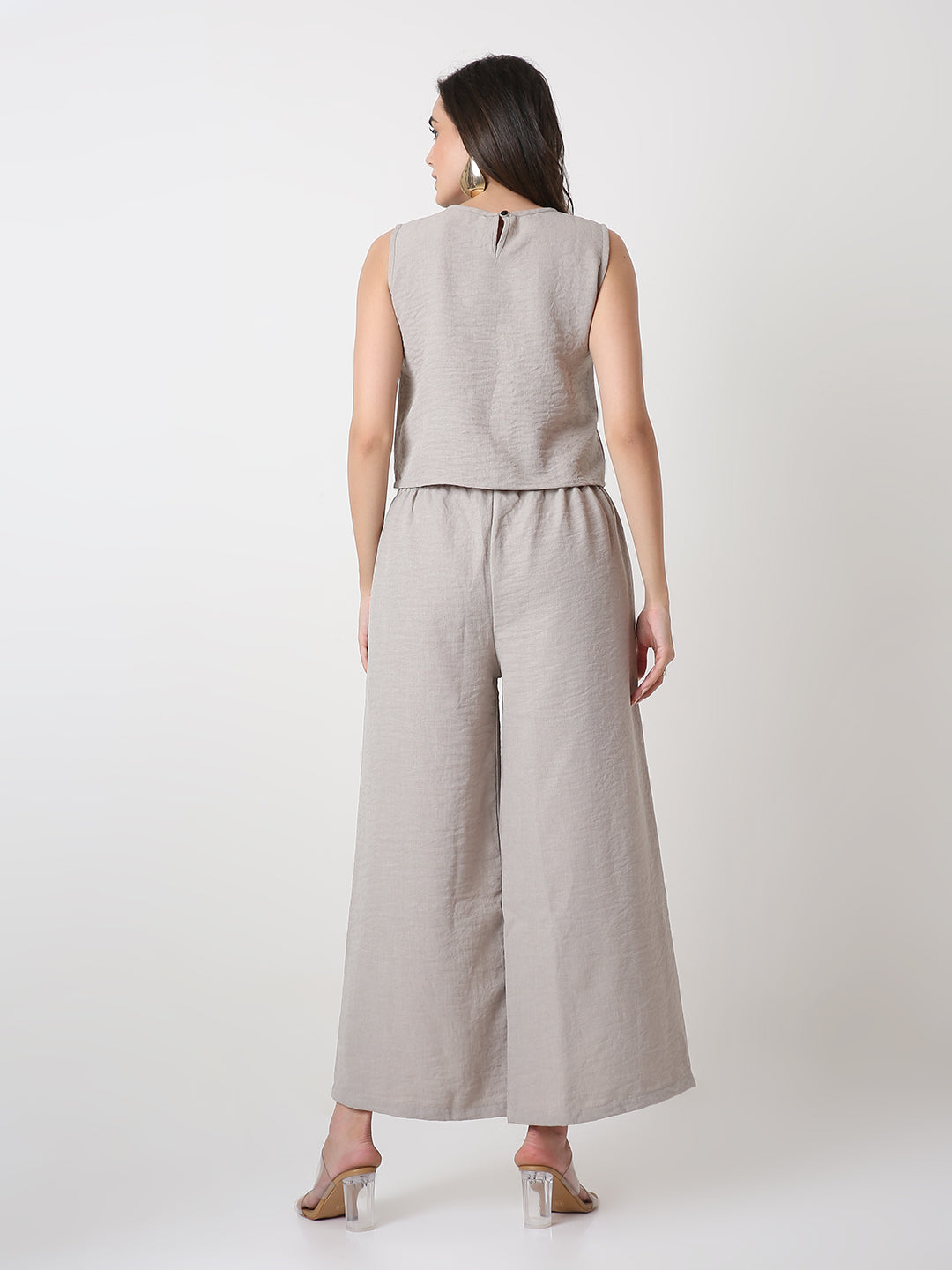 MINIMALIST SLEEVELESS TOP AND  WIDE-LEG PANTS BLUE CO-ORDSET