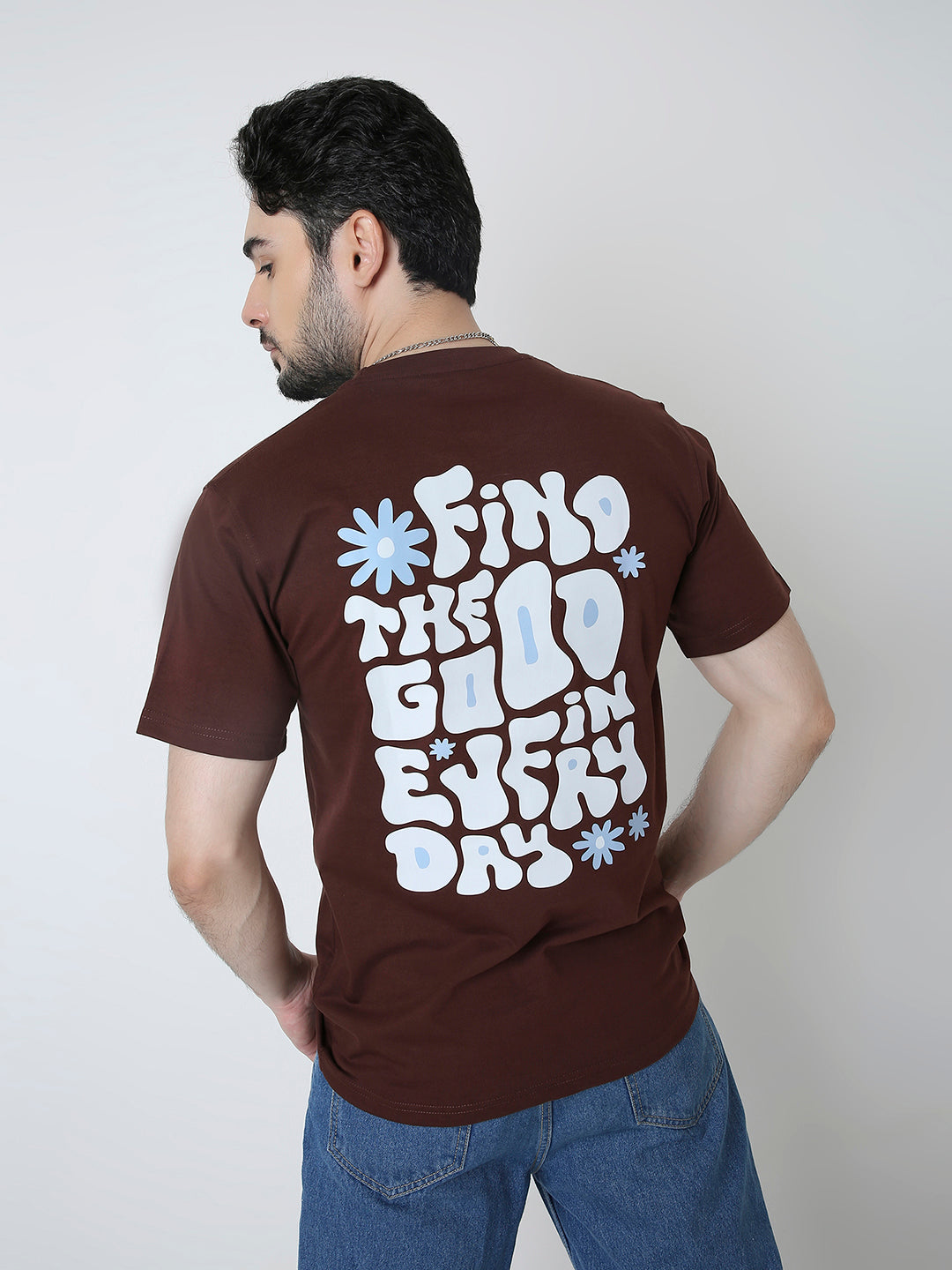 RELAXED FIT BROWN PRINTED T-SHIRT
