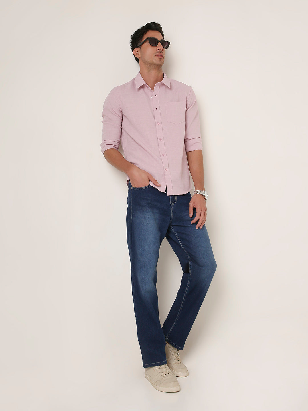 Solid Pastel Mauve Textured Casual Shirt
