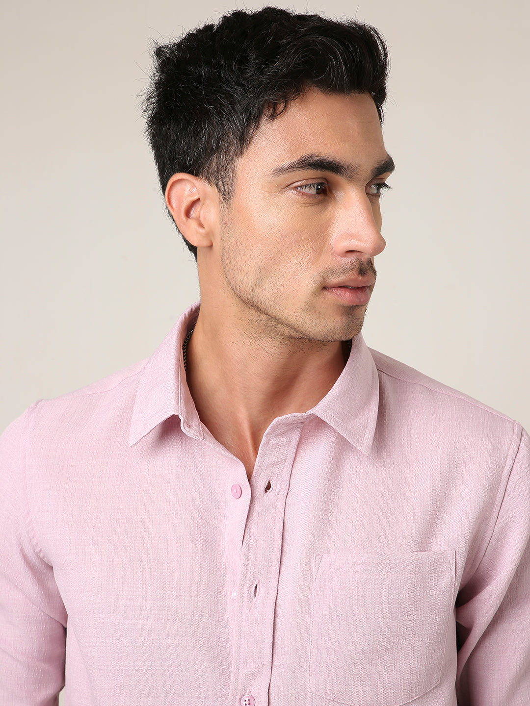 Solid Pastel Mauve Textured Casual Shirt