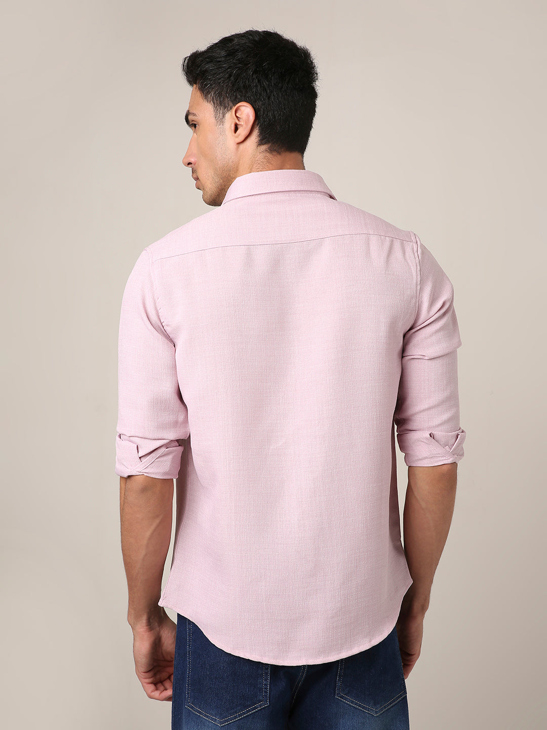 Solid Pastel Mauve Textured Casual Shirt