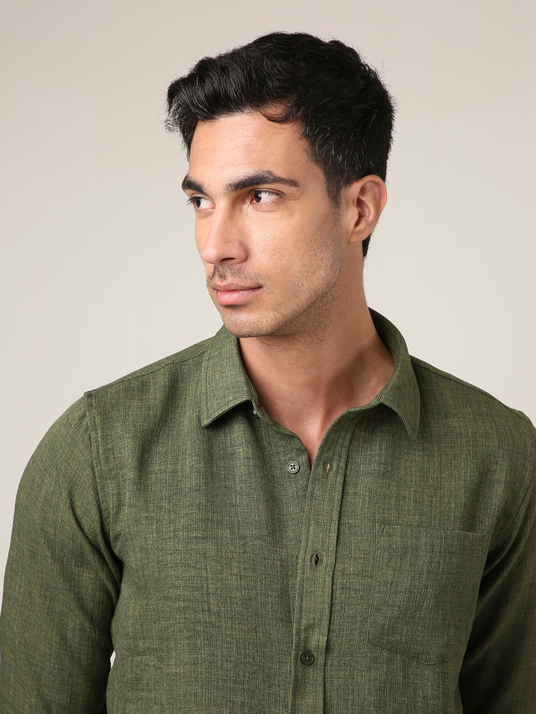 Solid Dark Olive Textured Casual Shirt