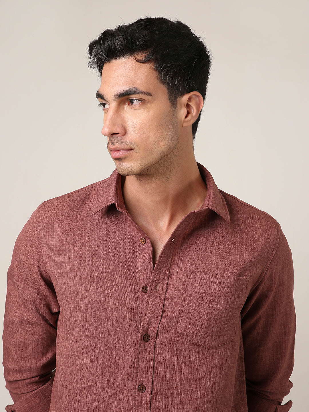 Solid Brown Textured Casual Shirt