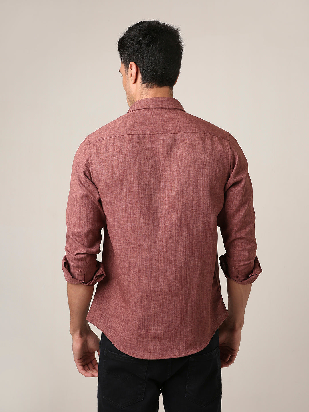 Solid Brown Textured Casual Shirt
