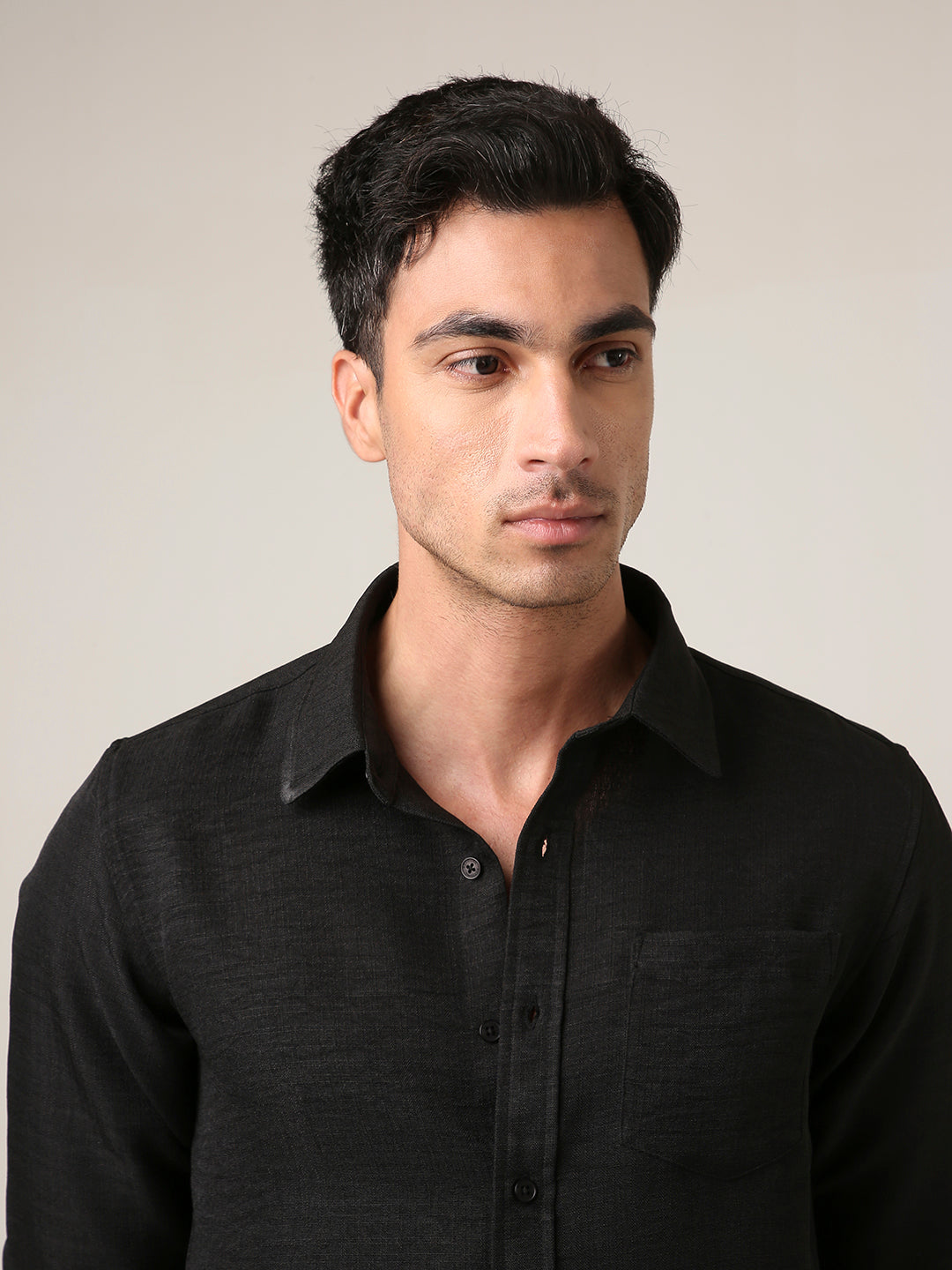 Solid Black Textured Casual Shirt