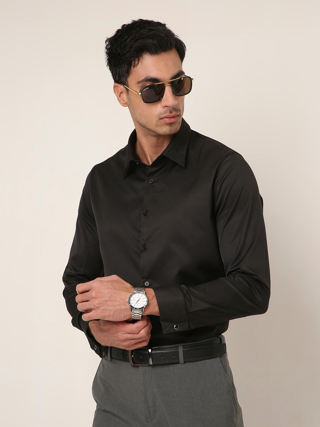Classic Black Satin Formal Shirt