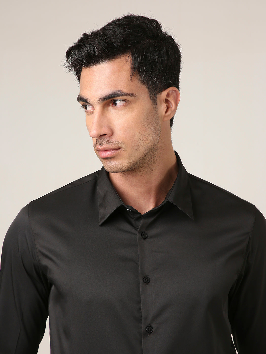 Classic Black Satin Formal Shirt