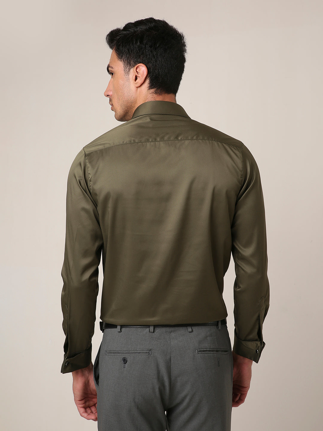 Classic Olive Green Satin Formal Shirt