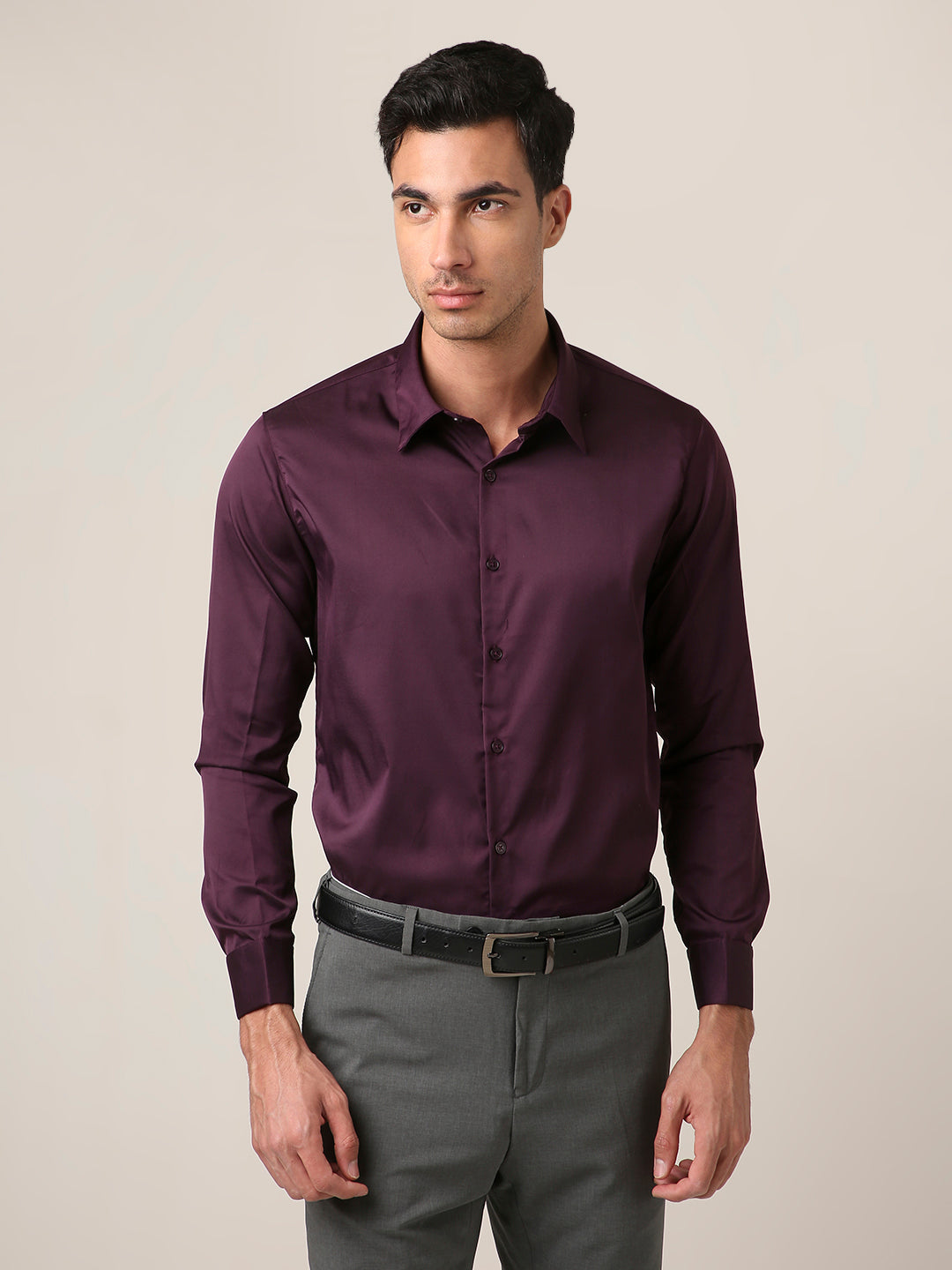 Classic Wine Satin Formal Shirt